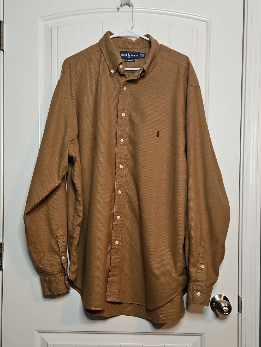Ralph Lauren Men's Cotton Camel Brown Checked Button-Down Shirt